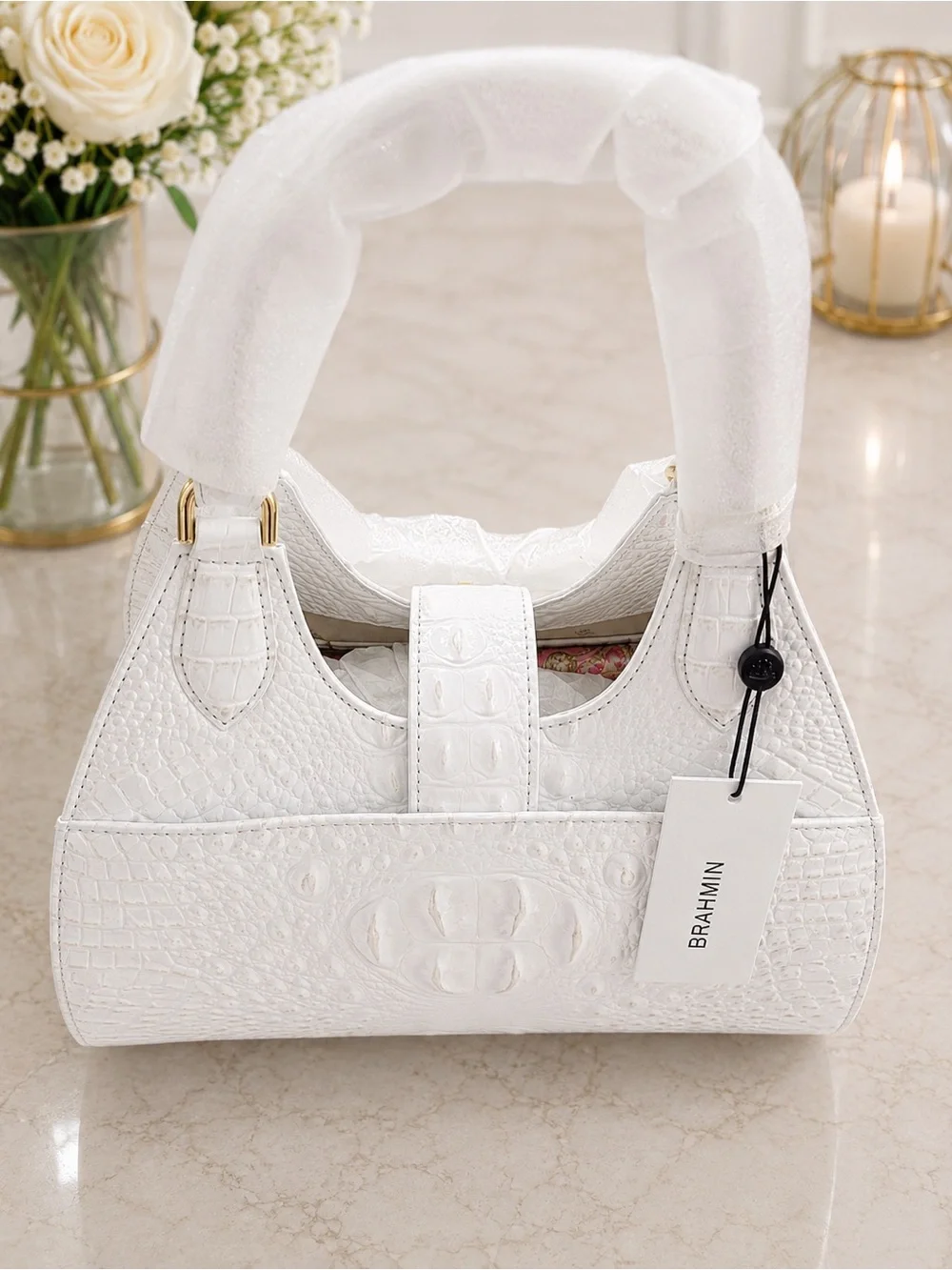 NWT Brahmin Adrian in Sea Salt White Satchel